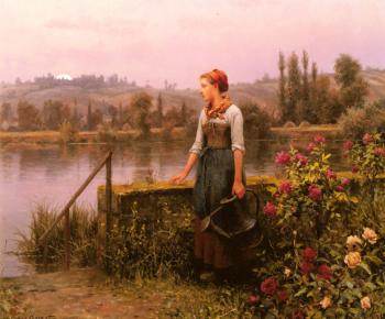 A Woman With A Watering Can By The River